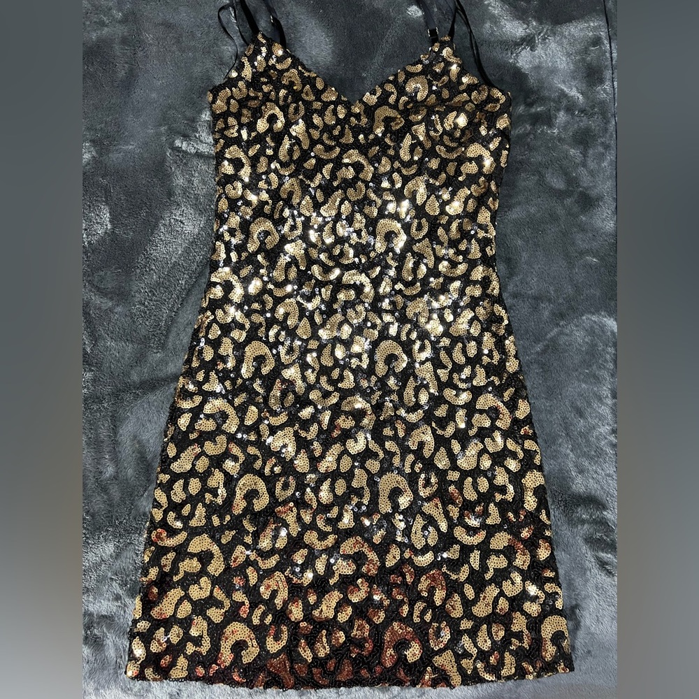 G by Guess sequin black and gold mini dress